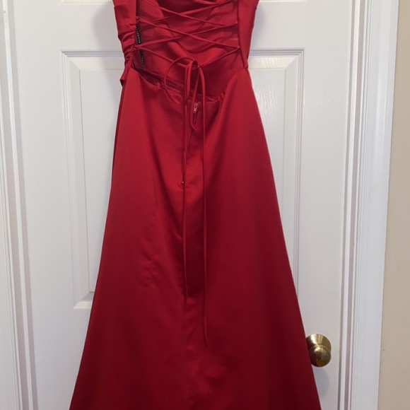 Beautiful red beaded formal dress with corset back! Worn once! - Picture 3 of 4